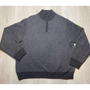 Grayson & Dunn Sweater Men XL Gray Stripe 100%‎ Cashmere 1/4 Zip Pullover Soft